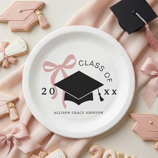Pink Bow Graduation Party Favour Paper Plate (Creator Uploaded)