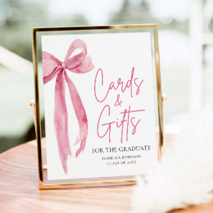 Pink Bow Graduation Party Graduate Cards and Gifts Poster