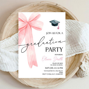 Pink Bow Graduation Party Invitation