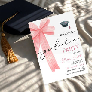 Pink Bow Graduation Party Invitation