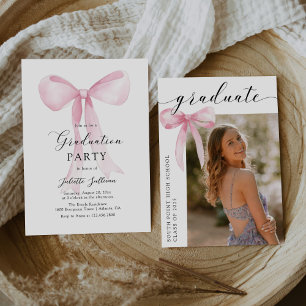 Pink Bow Graduation Party Invitation