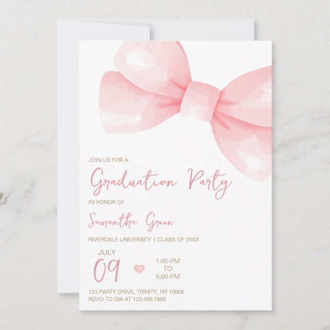Pink Bow Graduation Party Invitation (Front)
