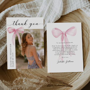 Pink Bow Graduation Party Thank You Card