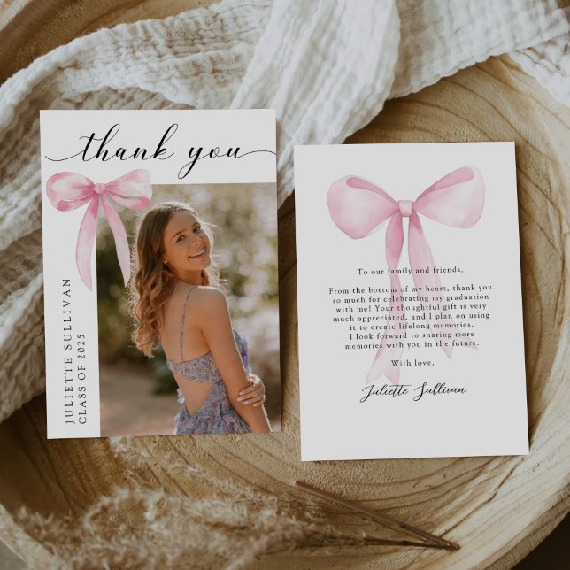 Pink Bow Graduation Party Thank You Card (Creator Uploaded)
