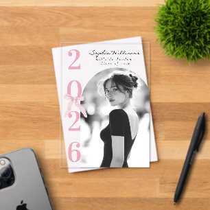 Pink Bow Graduation Photo Blank and White Acrylic Invitations