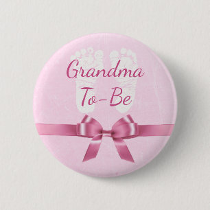 Pink Bow Grandma to be Baby Shower Button