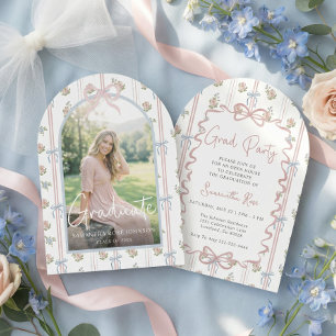 Pink Bow Grandmillennial Graduation Invitation