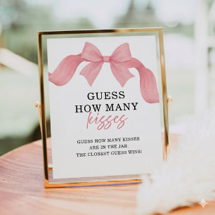 Pink Bow Guess How Many Kisses Bridal Shower Sign