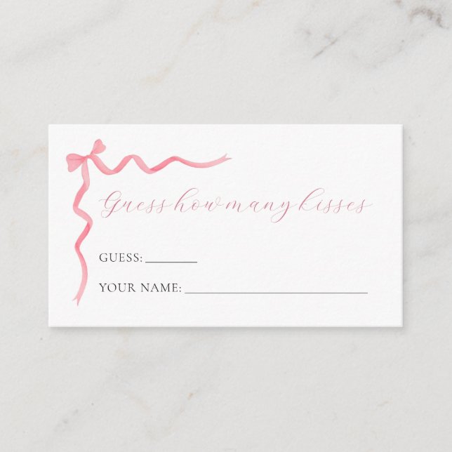 Pink Bow Guess How Many Kisses Game Card (Front)