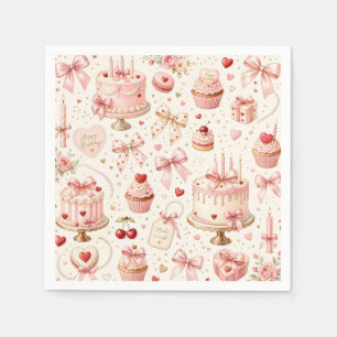 Pink Bow Happy Birthday Napkin