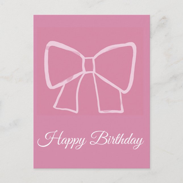 Pink Bow Happy Birthday –  Postcard (Front)