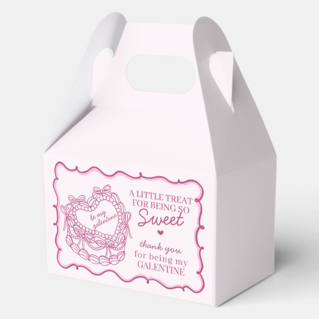 Pink Bow Heart Coquette Cake Galentines Party Favour Box (Front)