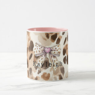 Pink Bow Heart Leopard Mug