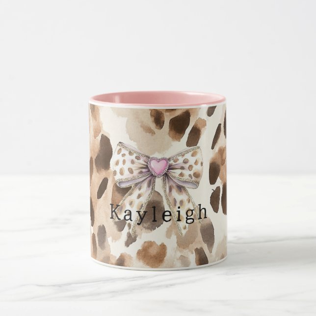 Pink Bow Heart Leopard Mug (Center)