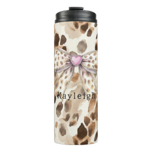 Pink Bow Heart Leopard Thermal Tumbler