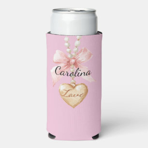 Pink Bow Heart Love Necklace Seltzer Can Cooler