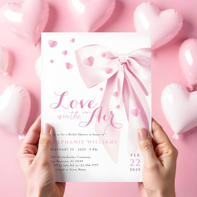 Pink Bow Hearts Bridal Shower Invitation (Creator Uploaded)