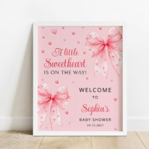 Pink Bow Hearts Valentine Sweetheart Welcome Poster