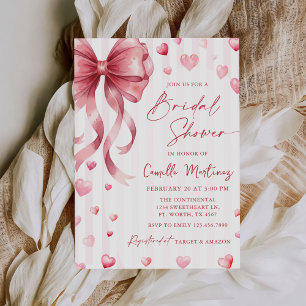Pink Bow Hearts Valentines Bridal Shower Invitation