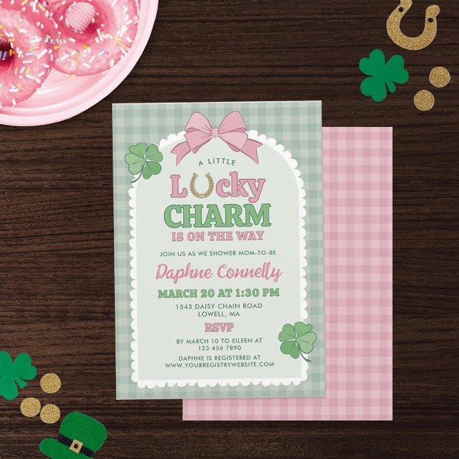 Pink Bow Horseshoe Lucky Charm Girl Baby Shower Invitation (Creator Uploaded)