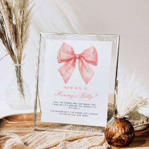 Pink Bow How Big is Mummy's Belly Baby Shower Game Poster