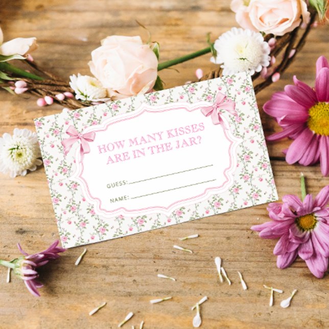 Pink Bow How Many Kisses Bridal Game Enclosure Card (Creator Uploaded)