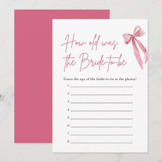 Pink Bow How Old Was the Bride Bridal Shower Game Invitation (Front/Back)
