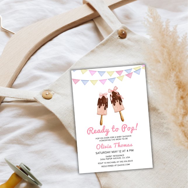 Pink Bow Ice Cream Ready To Pop Baby Shower  Invitation (Pink Bow Ice Cream Ready To Pop Baby Shower Invitation)