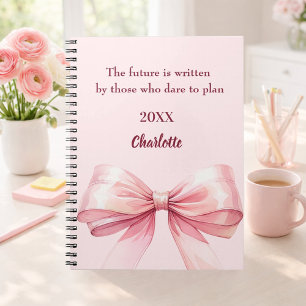 Pink bow inspirational quote notebook