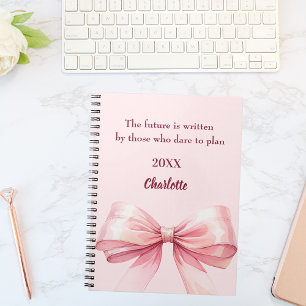 Pink bow inspirational quote notebook