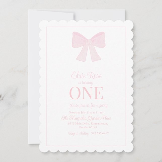 Pink Bow Invitation Grandmillennial Preppy  (Front)