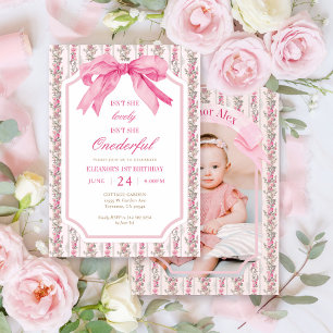 Pink Bow Isn't She Onederful Girl 1st Birthday  Invitation