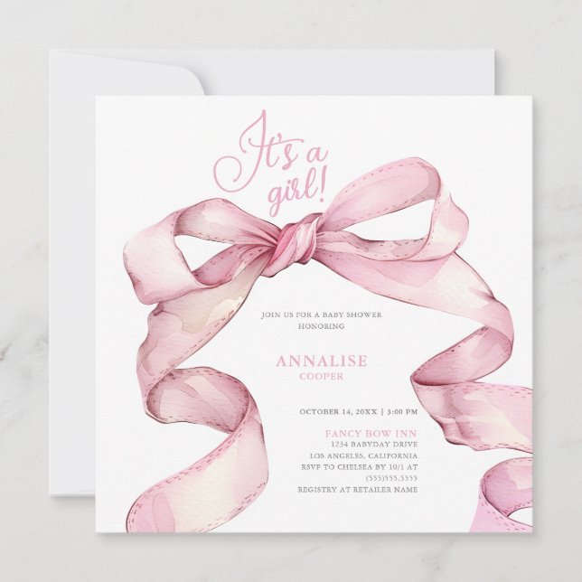 Pink Bow It's a Girl Baby Shower Invitation (Front)