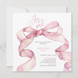 Pink Bow It's a Girl Baby Shower Invitation
