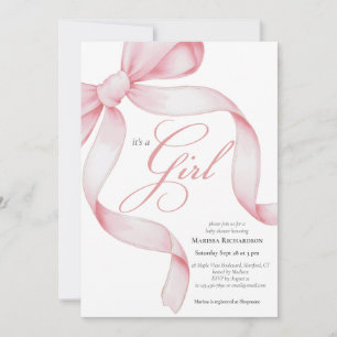 Pink Bow It's a Girl Baby Shower Invitation