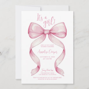 Pink Bow It's a Girl Baby Shower Invitation