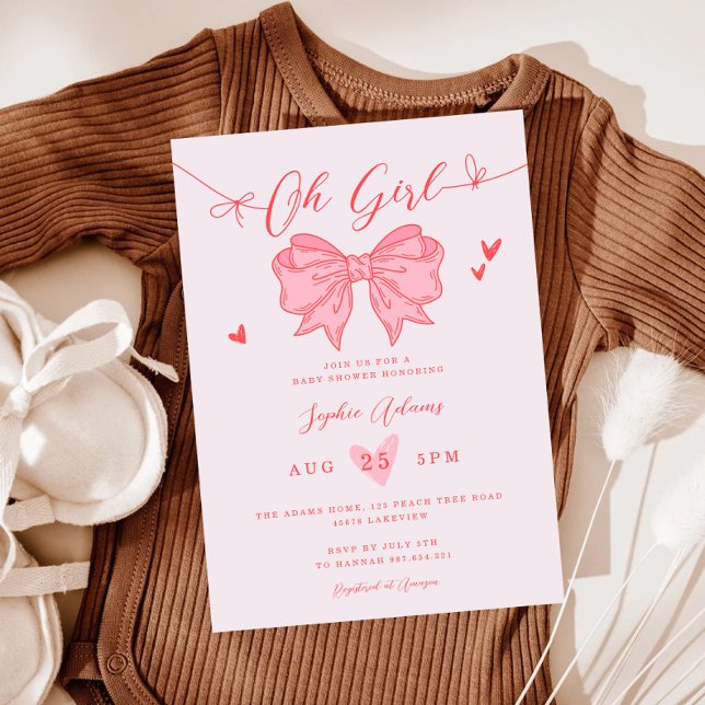 Pink Bow It's a Girl Baby Shower Invitation (Creator Uploaded)