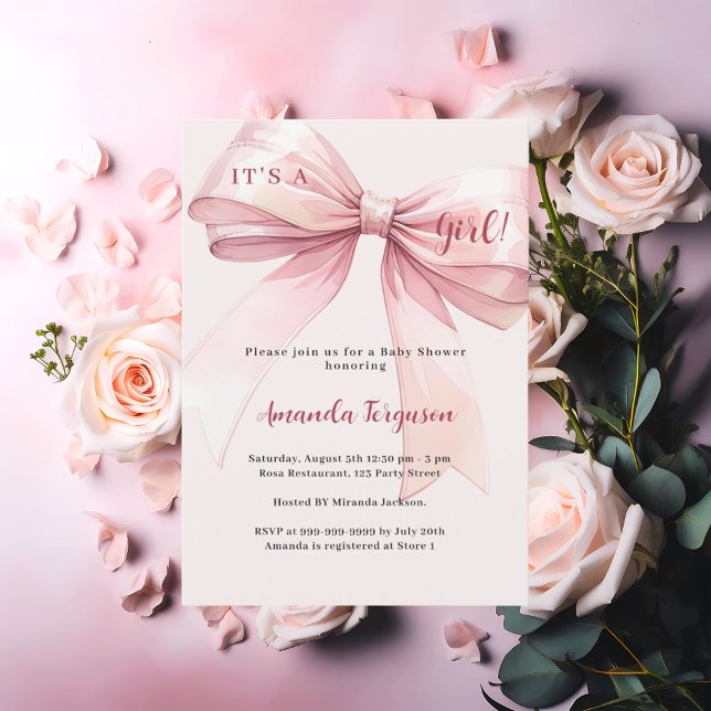 Pink bow it's a girl Baby Shower Invitation (Creator Uploaded)