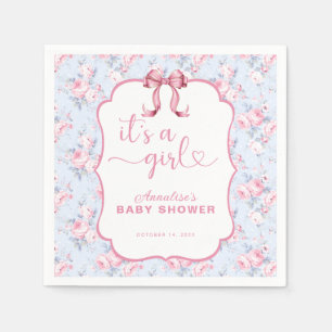 Pink Bow It's A Girl Baby Shower Napkin