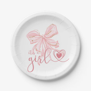 Pink Bow It's a Girl Baby Shower Paper Plate