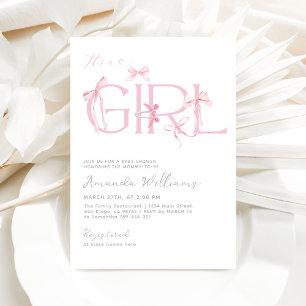 Pink Bow It's a Girl Modern Baby Shower Invitation