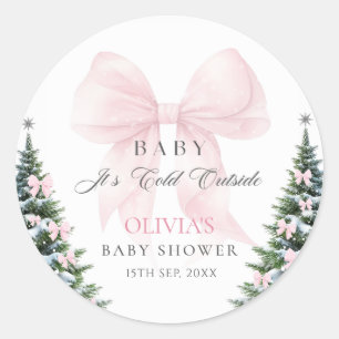 Pink Bow It's Cold Outside Baby Shower Sticker