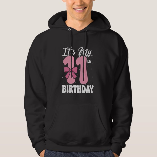 Pink Bow It's My 1th Birthday Coquette Girls Prete Hoodie (Front)