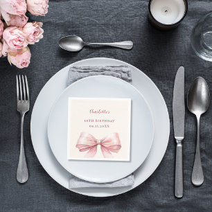 Pink bow ivory elegant birthday napkin