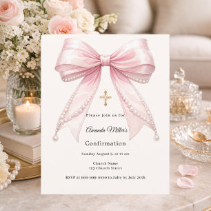 Pink bow ivory pearls girl elegant Confirmation