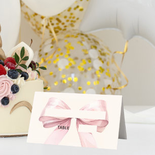 Pink Bow Ivory Place Cards   Elegant Folded