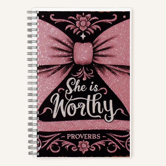 Pink Bow Journal Proverbs, She is Worthy (Front)
