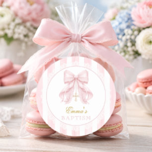 Pink Bow Lace Girl Baptism Classic Round Sticker