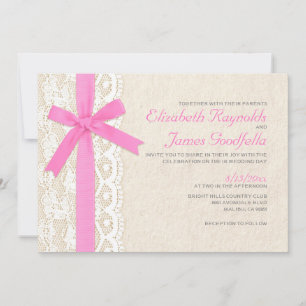 Pink Bow & Lace Wedding Invitations