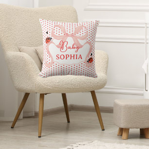 Pink Bow Ladybug Personalised Baby Nursery Décor Cushion
